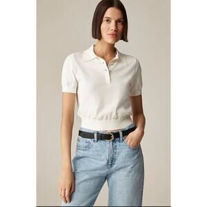 J Crew Short Sleeve Sweater Polo XL White Cream NWT Sweater 90s Y2K CG811 J.Crew